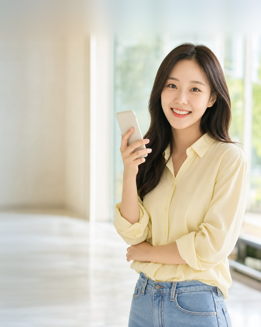 다음머니 남양주카드깡 휴대폰을 들어 보이는 고객